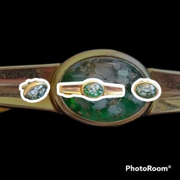 Anson 60s Vintage Confetti Lucite Cufflinks & Tie Bar - Picture 3 of 7